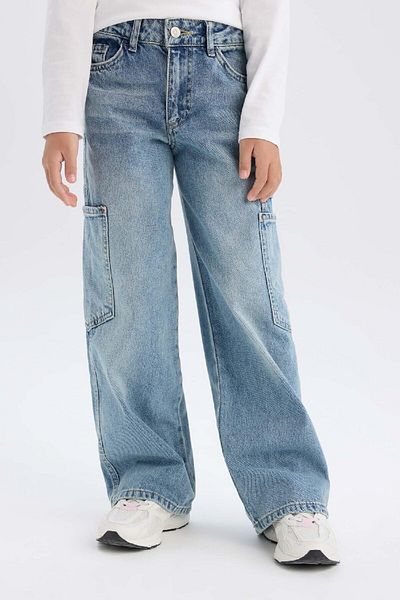 DeFacto Pantaloni de jeans cu picioare largi cargo pentru fete D7386A825SM