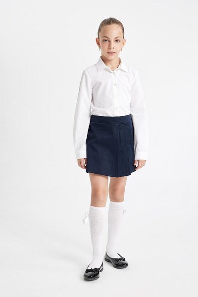 DeFacto Dívčí školní sukně Gabardine Navy Blue s plisovanými šortkami A1927a824au