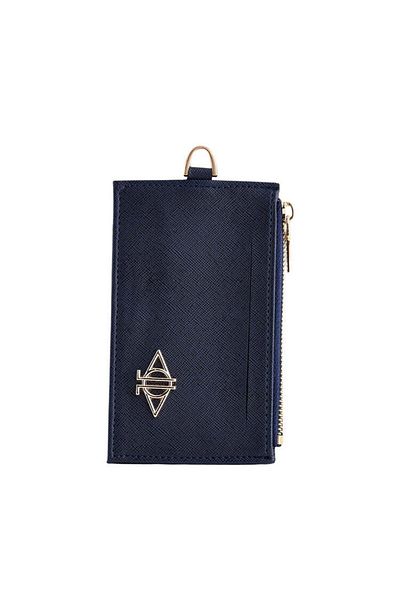 dellel Dellel Navy Blue Vegan Leather Zippered Card Holder