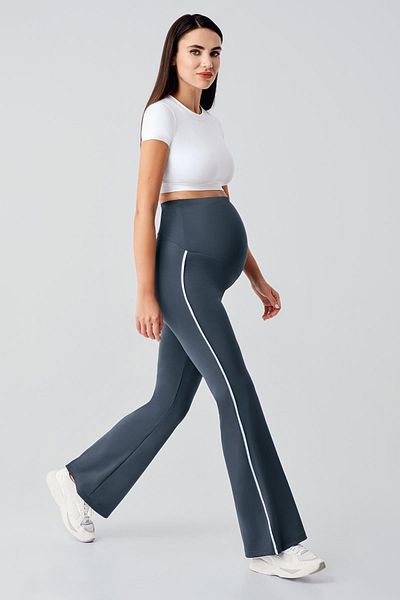 Artış Ribbed Flared Leg High Waist Stretchy Recovery Maternity Leggings