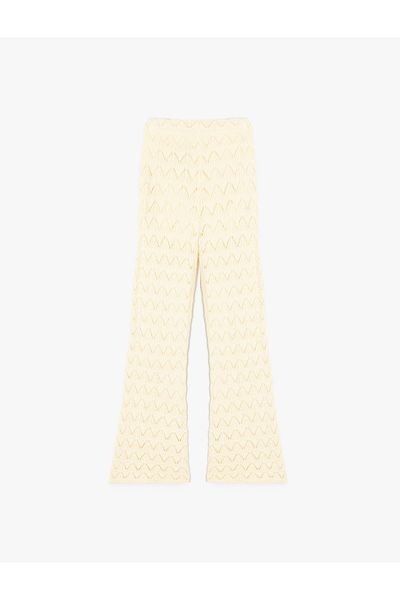 Koton Elastic Waist Cotton Openwork Flared Trousers