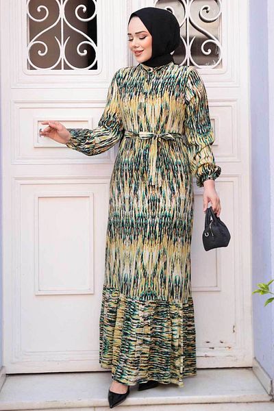 N.S NEVA STYLE Oil Green Hijab Dress 52721Yy