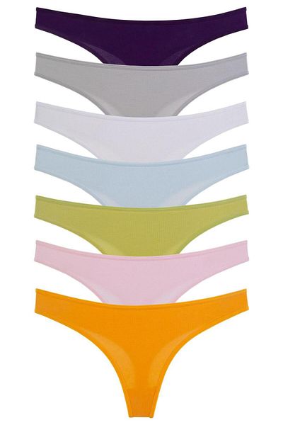 Nicoletta Women's Panties Thong 7 Pack Lycra Mustard