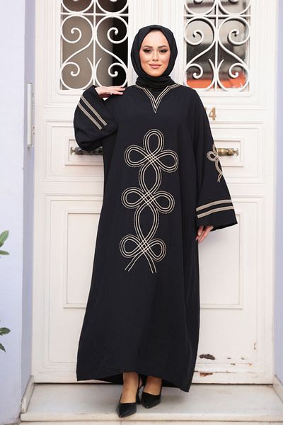 N.S NEVA STYLE Μαύρο Φόρεμα Hijab με σχέδιο 20791S