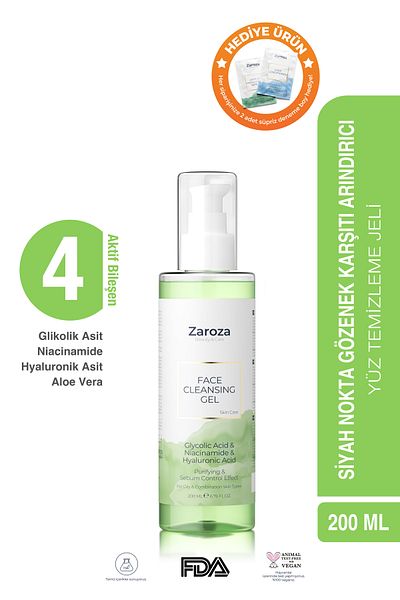 ZAROZA Purifying & Pore Tightening Facial Cleansing Gel - Face Cleansing Gel (Glycolic Acid) - 200 ml
