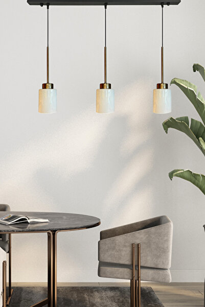 Bamyum Tiny Beyaz Cam Üçlü Avize İnce Eskitme Başlık Retro Sarkıt Lamba Restoran Salon Aydınlatma