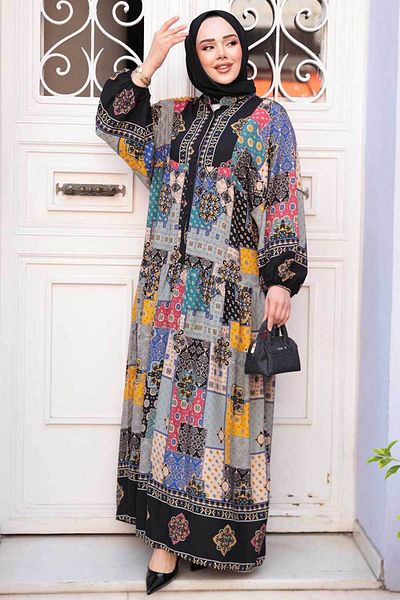N.S NEVA STYLE Μαύρο χιτζάμπ με σχέδιο 18249S