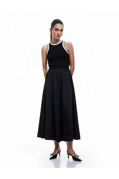 Koton Fusta clopot din satin plisată, cu detaliu elastic în talie