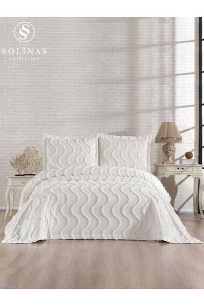 Solinas Collection مفرش سرير نيفا رقيق بيكيه كريمي مقاس كينج