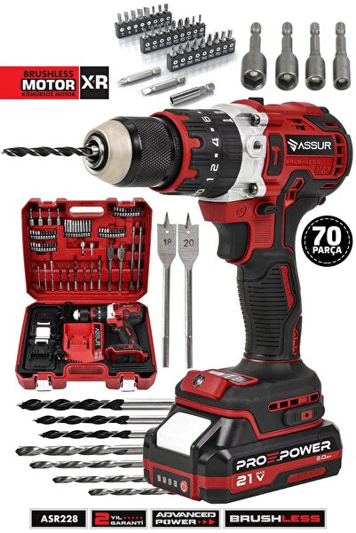ASSUR 21v Çift Akülü Şarjlı Matkap Çelik Mandren Kömürsüz Motor Darbeli Akülü Vidalama