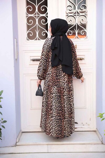 N.S NEVA STYLE Leopard Patterned Hijab Dress 52942Lp