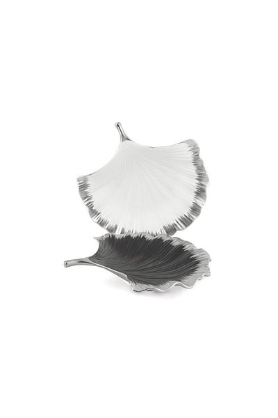 Mikasa Moor Silver Black and White Leaf 2-Piece Serving Plate 28 cm