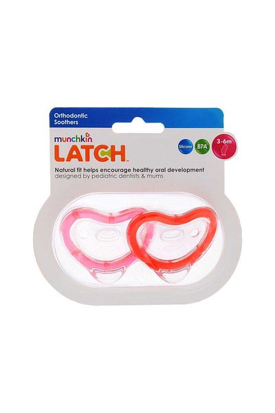 Munchkin Munchkin Latch Orthodontic Baby Pacifier Set, 2 Pieces, Red and Pink