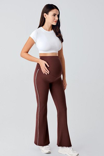 Artış Ribbed Flared Leg High Waist Stretchy Recovery Maternity Leggings