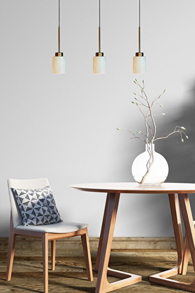 Bamyum Tiny Beyaz Cam Üçlü Avize İnce Eskitme Başlık Retro Sarkıt Lamba Restoran Salon Aydınlatma