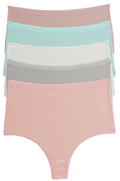 Nicoletta Damenhöschen, Tanga mit hoher Taille, große Größe, 5er-Pack, Lachsfarben