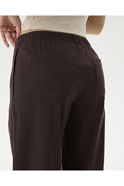 Ayma Active Pantaloni casual maro pentru femei, cu buzunare, cu picioare largi, cu talie elastică, confortabili