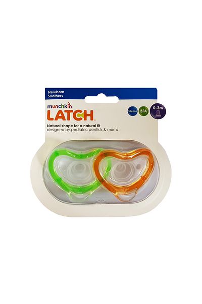 Munchkin Munchkin Latch Orthodontic Natural Baby Pacifier Set, Green and Orange, 2 Pieces