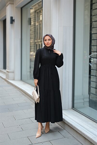 LOCCO Women's Black Dress - Waist Gathered