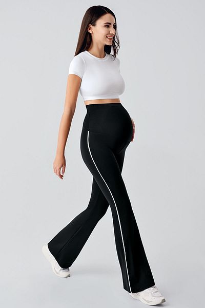 Artış Ribbed Flared Leg High Waist Stretchy Recovery Maternity Leggings