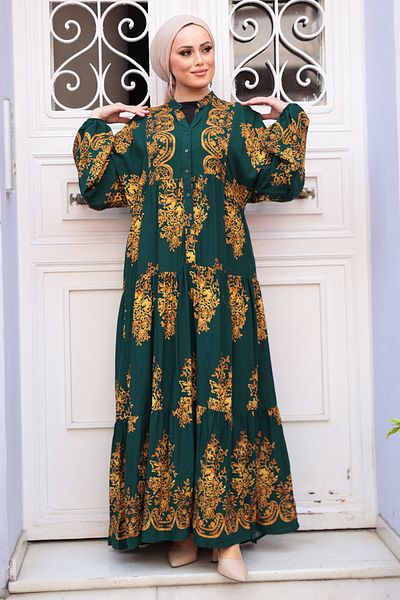 N.S NEVA STYLE Φόρεμα με μοτίβο Emerald Green Hijab 3035ZY