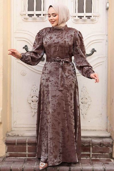 N.S NEVA STYLE Φόρεμα με σχέδιο Mink Hijab Satin 52921V