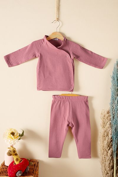 Montisu Baby, Child, Snap Fastener, Top and Bottom Set, Muslin Fabric, 100% Cotton, Organic Fabric, Summer