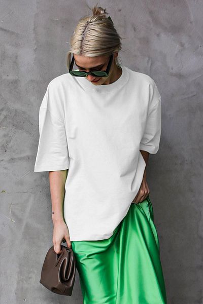 Madmext Bílé tričko Crew Neck Basic Oversize Mg1687