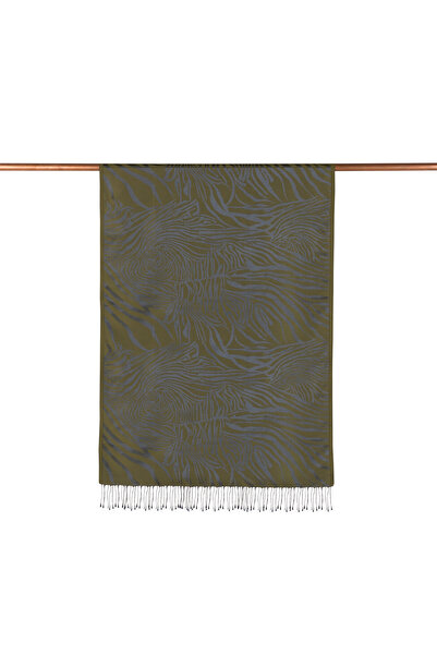 ipekevi Μεταξωτό σάλι με σχέδιο ζέβρας πράσινου χρώματος καρυδιάς