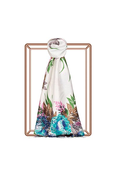 ipekevi White Moonlight Patterned Silk Shawl