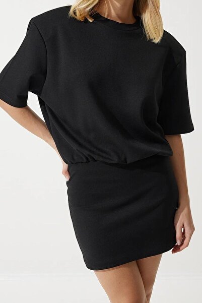 Derya butik Vatkalı Beli Lastikli Modal Kumaş Mini Elbise