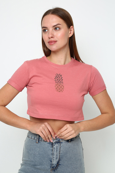 Oasis Ананас з принтом, подвійні рукави, бавовняна коротка футболка