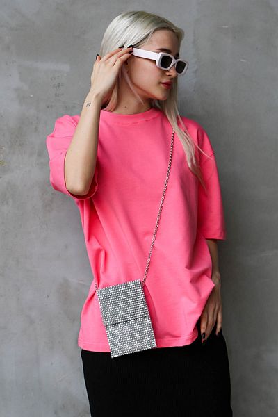 Madmext Tricou de bază oversize cu gât roz Mg1687