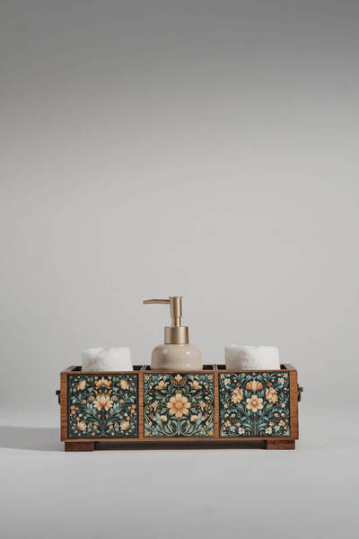 Good Wood Mood Masif Ahşap Banyo Düzenleyici, Sıvı Sabunluk, Havlu Seti