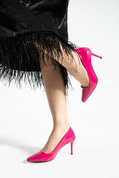 Güllü Shoes Tocuri înalte din piele vegană roz strălucitoare | Toc subțire de 7 cm |   Stiletto elegant | Rochie de seară de birou pentru femei Trend