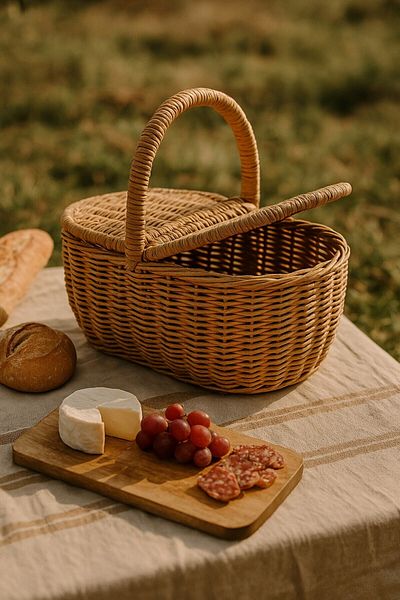 Arma House Natural Color Wicker Lid Picnic Basket – Handmade Rattan Look 22X19 cm