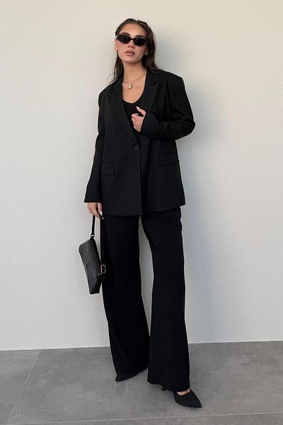 Madmext Black Oversize Blazer Women's Jacket Mg2445