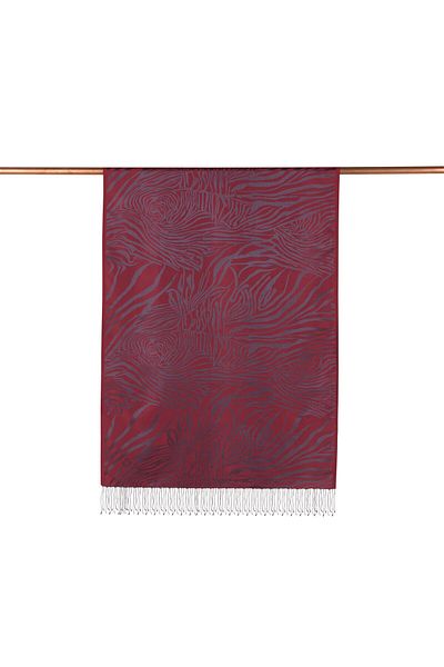 ipekevi Burgundy Zebra Jacquard Patterned Silk Shawl