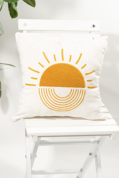 verra home White Fabric Punch Embroidered Decorative Throw Pillow Cover 45 X 45 cm