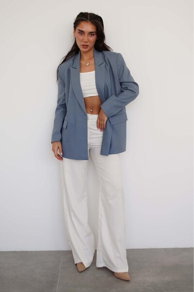 Madmext İndigo Oversize Blazer Kadın Ceket Mg2445