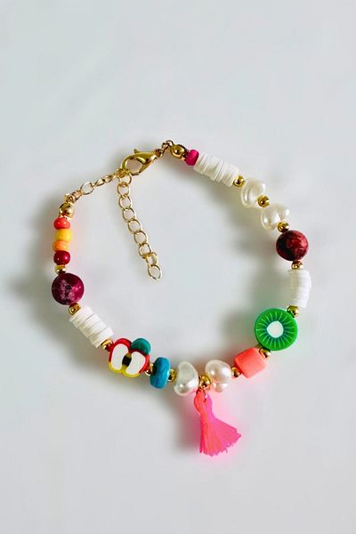 PETEK AKSESUAR Apple and Fruit Patterned Fimo Bracelet - Natural Stone Detailed