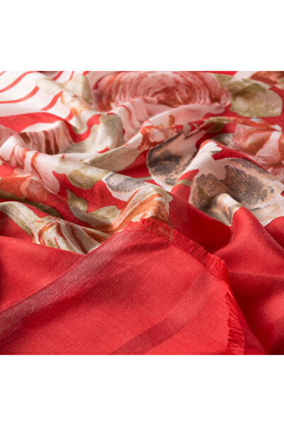 ipekevi Red Rose Basket Patterned Satin Silk Shawl
