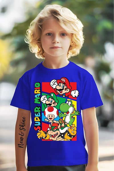 New Shine 1 tricou este un cadou pentru achiziții de 6 și mai sus în coș - Tricou pentru copii supradimensionat cu imprimeu Super Mario