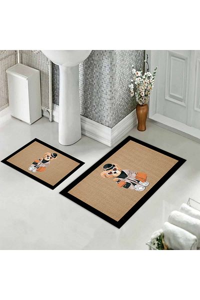 Evmila Teddy Bear Patterned Set of 2 Non-Slip Bath Mats