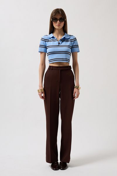 Black Fashion Brown Trousers with Waist Belt