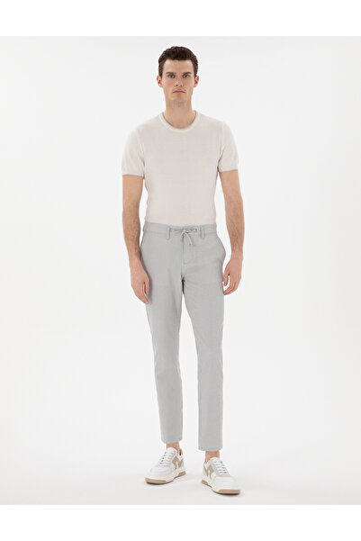 Pierre Cardin Gri Slim Fit Gofre Yazlık Kanvas Pantolon 50305235-VR024