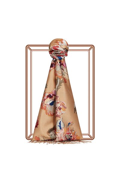 ipekevi Mink Layered Peony Patterned Silk Shawl