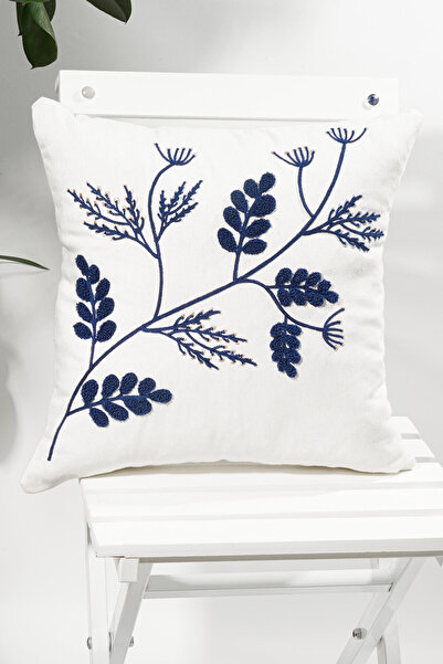 verra home غطاء وسادة مزخرف مطرز من القماش الأبيض مقاس 45 × 45 سم