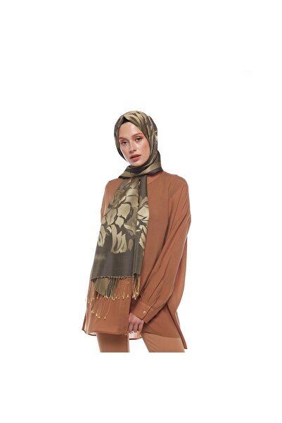 ipekevi Μεταξωτό σάλι με σχέδιο Anthracite Nev Bahçe