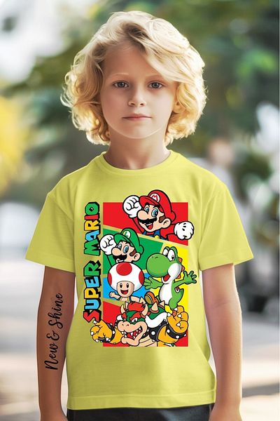 New Shine 1 tricou este un cadou pentru achiziții de 6 și mai sus în coș - Tricou pentru copii supradimensionat cu imprimeu Super Mario